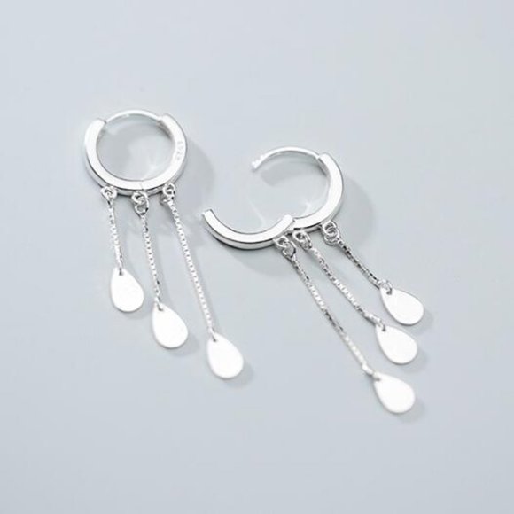 *NEW 925 Sterling Silver Chain Drop Hoop Earrings - Picture 6 of 8